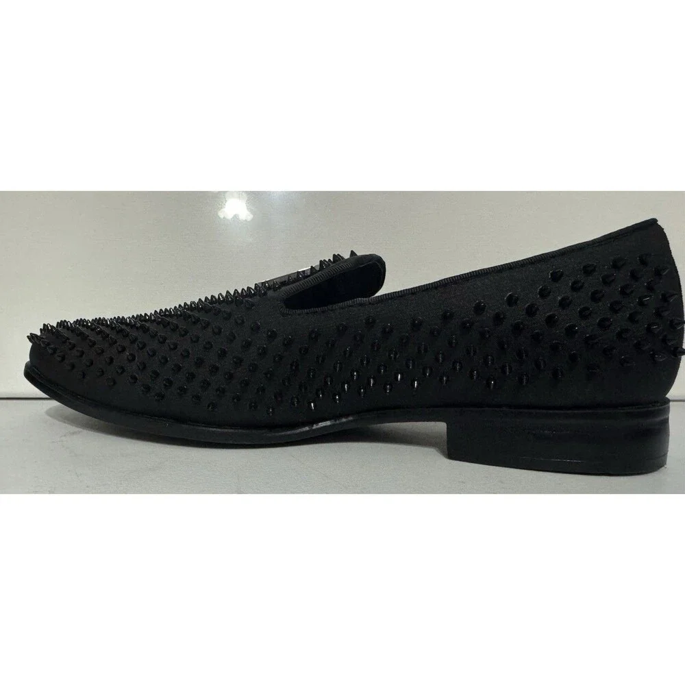 Stacy Adams Black Studded Slip-On Dress Loafers Synthetic Round Toe Men US 9.5